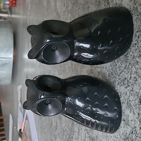 Vintage Hand Carved Black Stone Onyx Owl Shaped Office Library Bookends - Picture 3 of 12